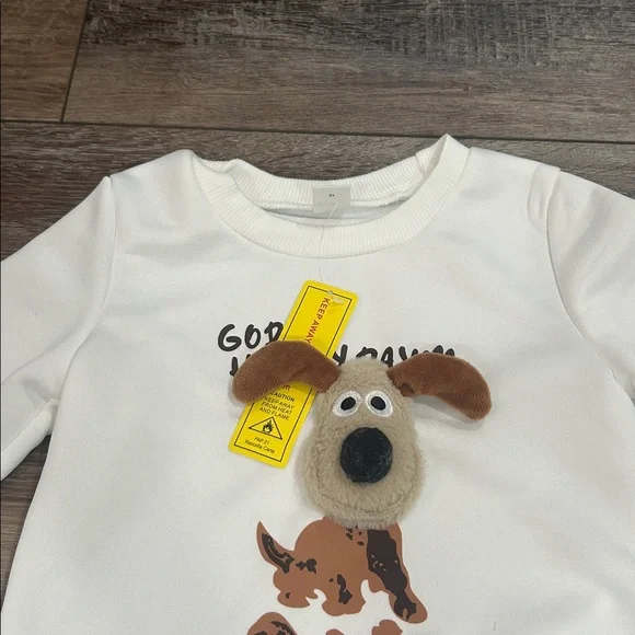 NEW! Kids White Dog Print Sweatshirt Size 18-24 M - Picture 4 of 5